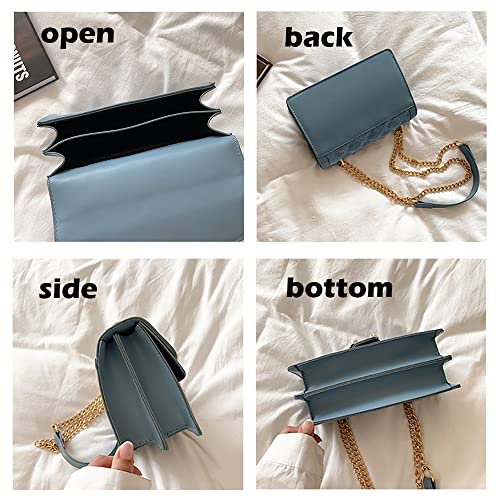 DEEPMEOW Womens Quilted Crossbody Shoulder Purse - Fashion Denim Handbag with Chain Strap Casual Mini Square Messenger Bag（Blue） - Image 4