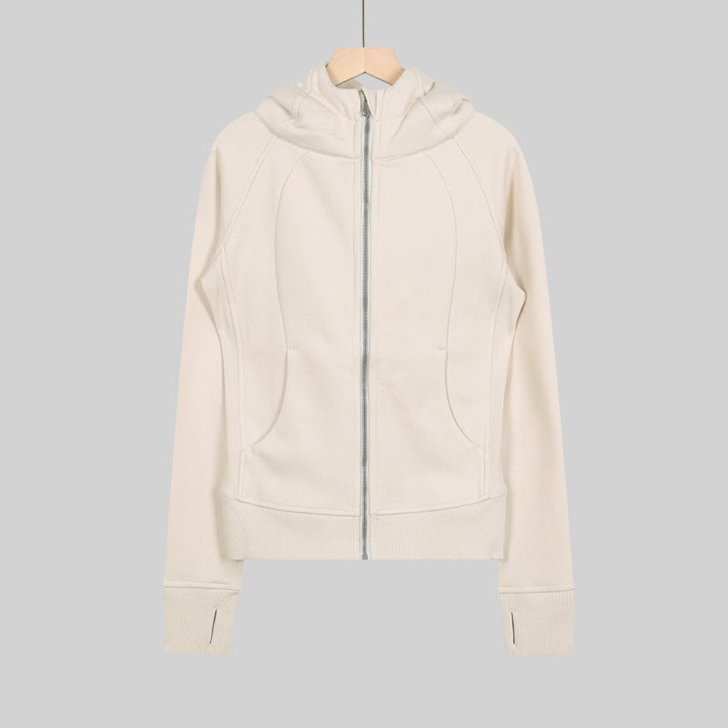 Women's Slim Fit Hooded Fleece-Lined Zip-Up Cotton Yoga Jacket - Image 1
