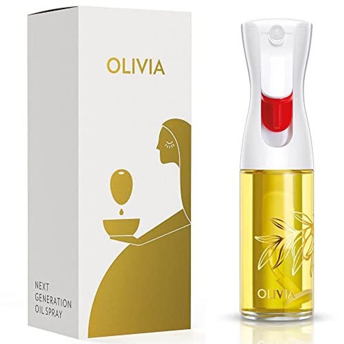 OLIVIA THE ORIGINAL ADVANCED OIL SPRAYER FOR COOKING SALADS BBQS AND MORE CONTINUOUS SPRAY WITH PORTION CONTROL TRUSTED BY CHEFS PATENTED TECHNOLOGY GLASS BOTTLE GOLDEN LEAVES