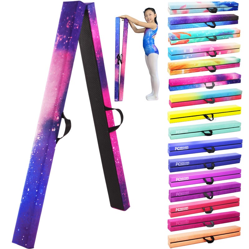 FC FUNCHEER 8FT شعاع توازن قابل للطي - شعاع أرضية الجمباز - معدات الجمباز - قاعدة مضادة للانزلاق - غلاف من الجلد المدبوغ - حقيبة حمل للأطفال/البالغين في المنزل ومركز الجمباز - Image 1