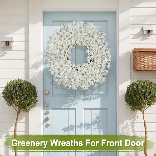 RHTRJ 26 Inch Spring Wreaths for Front Door Large Easter Valentines Forsythia Floral Summer Spring Door Wreaths Outdoor All Season Spring Decorations for Home Porch Room Window Wall Farmhouse Decor(White-R) - Image 4