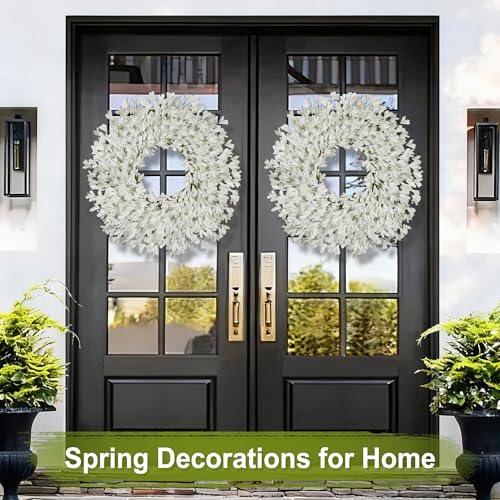 RHTRJ 26 Inch Spring Wreaths for Front Door Large Easter Valentines Forsythia Floral Summer Spring Door Wreaths Outdoor All Season Spring Decorations for Home Porch Room Window Wall Farmhouse Decor(White-R) - Image 2