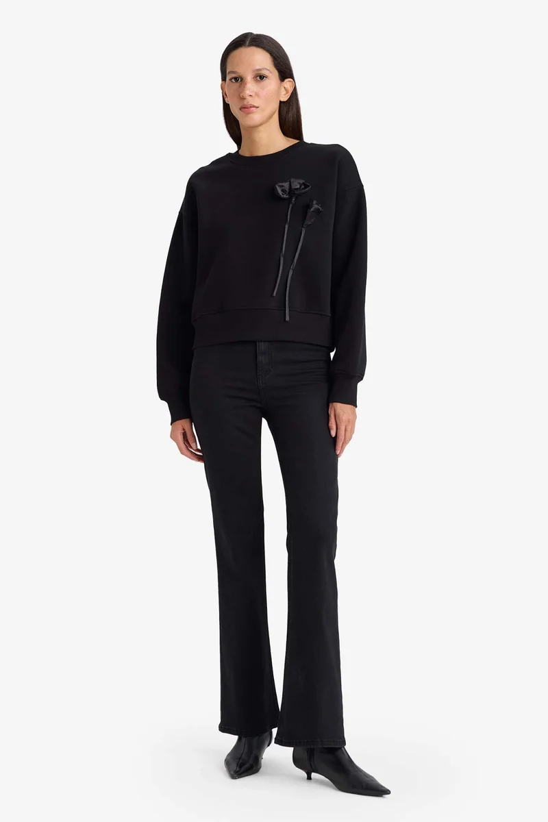 ديفاكتو Boxy Fit Crew Neck Applique Thick Fabric Sweatshirt