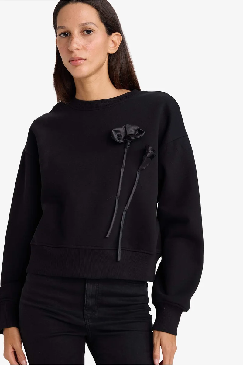 ديفاكتو Boxy Fit Crew Neck Applique Thick Fabric Sweatshirt