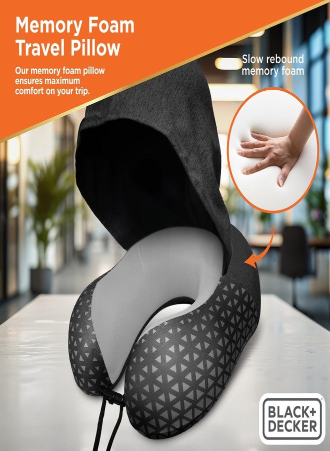 BLACK+DECKER Hooded Memory Foam Neck Pillow Travel Pillow for Airplane, Car & Train Cooling Fabric, Neck Support, Soft Lining, Lightweight & Portable, Ergonomic Design, Grey - Image 2