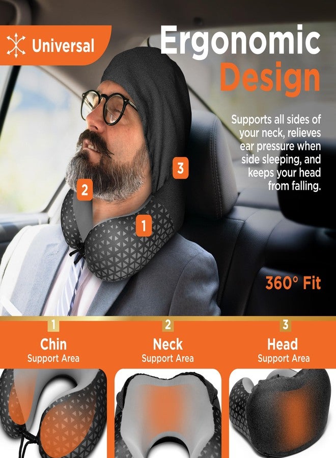 BLACK+DECKER Hooded Memory Foam Neck Pillow Travel Pillow for Airplane, Car & Train Cooling Fabric, Neck Support, Soft Lining, Lightweight & Portable, Ergonomic Design, Grey - Image 5