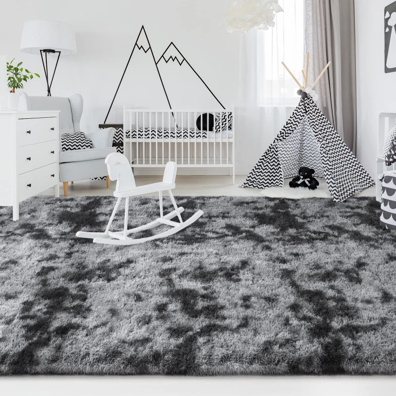 FlyDOIT Large Area Rugs for Living Room, 4x6 Feet Tie-Dyed Dark Grey Shaggy Rug Fluffy Throw Carpets, Ultra Soft Plush Modern Indoor Fuzzy Rugs for Bedroom Girls Kids Nursery Room Dorm Home Decor - Image 4