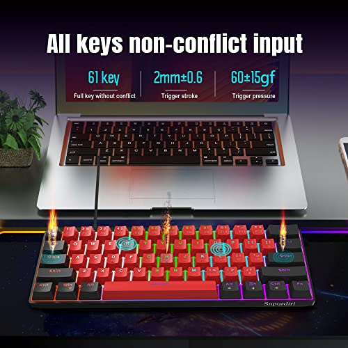 Snpurdiri 60% Wired Mechanical Gaming Keyboard, LED Backlit 60 Percent Gaming Keyboard for Windows Laptop PC Mac (Black-Red, Blue Switches) - Image 5