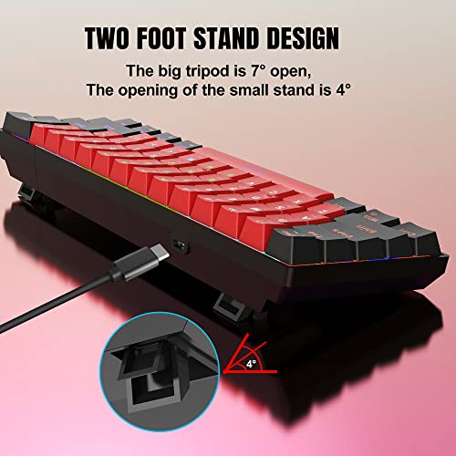 Snpurdiri 60% Wired Mechanical Gaming Keyboard, LED Backlit 60 Percent Gaming Keyboard for Windows Laptop PC Mac (Black-Red, Blue Switches) - Image 2