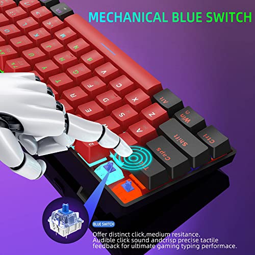 Snpurdiri 60% Wired Mechanical Gaming Keyboard, LED Backlit 60 Percent Gaming Keyboard for Windows Laptop PC Mac (Black-Red, Blue Switches) - Image 3