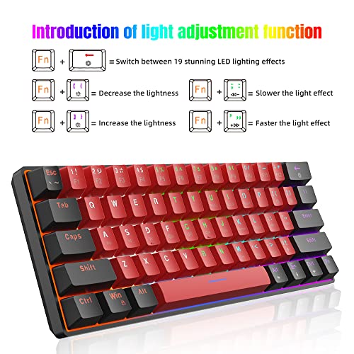 Snpurdiri 60% Wired Mechanical Gaming Keyboard, LED Backlit 60 Percent Gaming Keyboard for Windows Laptop PC Mac (Black-Red, Blue Switches) - Image 4