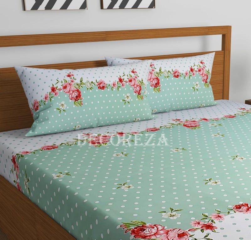 DECOREZA شراشف سرير مزدوج بحجم كينج من قطن جلاسيه مع غطاءين وسادة مطبوعين، يناسب حتى مرتبة بسمك 8 بوصات، الحجم - 72"x78" (نقاط خضراء) - Image 2