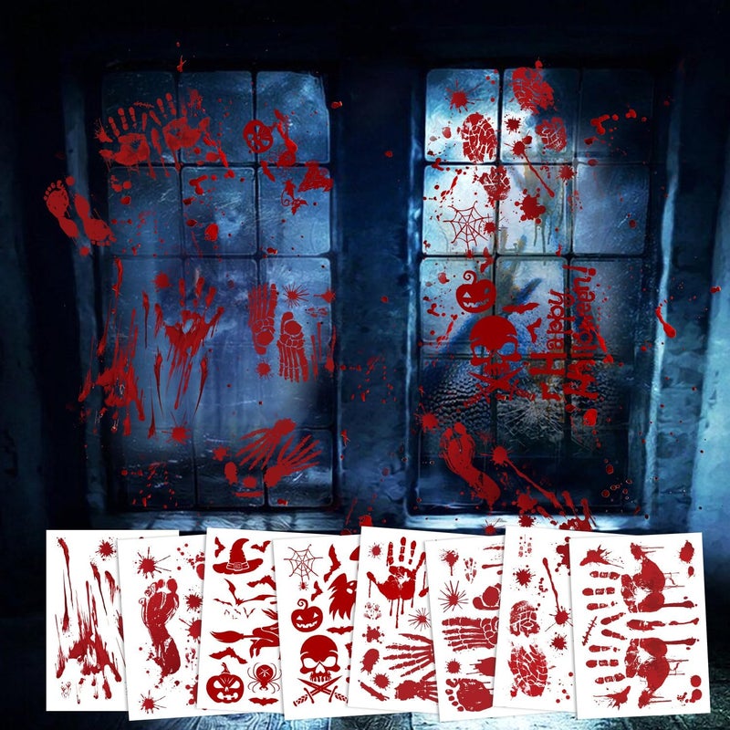 KOSIMI 8 Sheet Halloween Decorations Window Decals Wall Stickers, 95 Pcs Bloody Footprint Floor Clings, Horror Handprint Home Horror PVC Stickers Zombie Party Decorations Supplies - Image 4