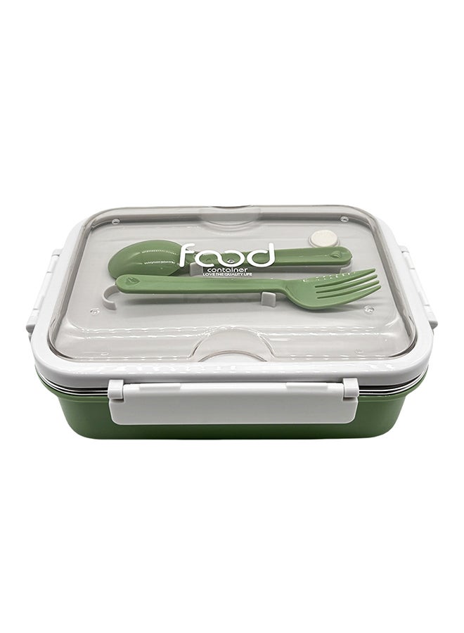 Noon East 3 Compartment lunch box, 800 ml, Leak Proof, Clips Lock on Two ends - Green and White  - Image 1