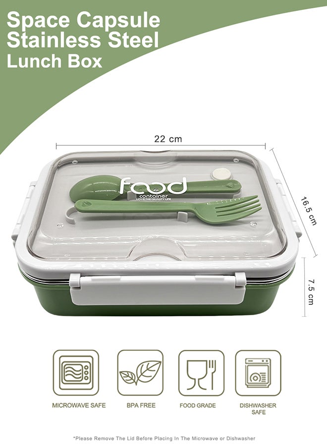 Noon East 3 Compartment lunch box, 800 ml, Leak Proof, Clips Lock on Two ends - Green and White  - Image 2