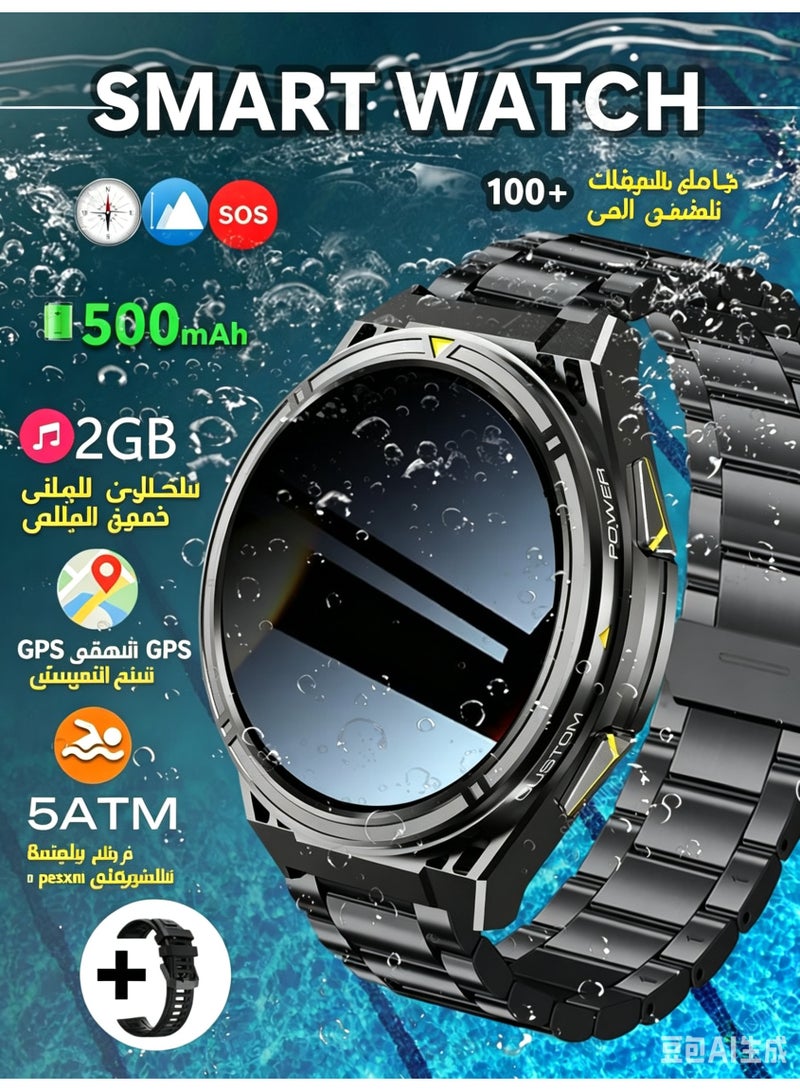 ساعة ذكية بشاشة AMOLED عالية الدقة 1.43 بوصة، GPS، مكالمات بلوتوث، مقاومة للماء 5ATM، مراقبة معدل ضربات القلب والنوم لنظامي Android و iOS - Image 1