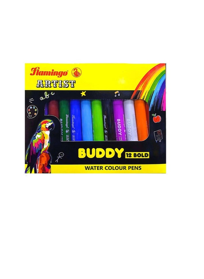 Flamingo 12-Pieces Buddy Water Color Pens Multicolor - Image 1