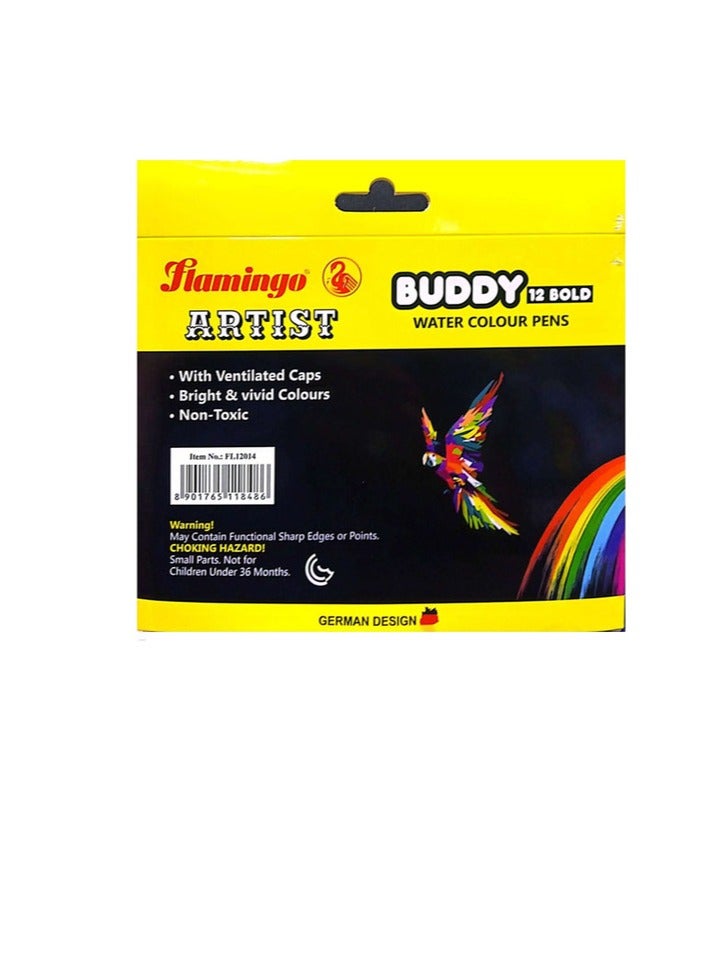 Flamingo 12-Pieces Buddy Water Color Pens Multicolor - Image 2