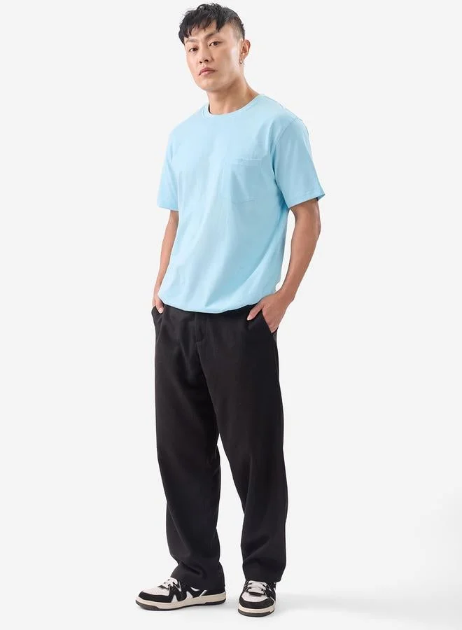 The Souled Store Men Blue Solid Cotton T-Shirt
