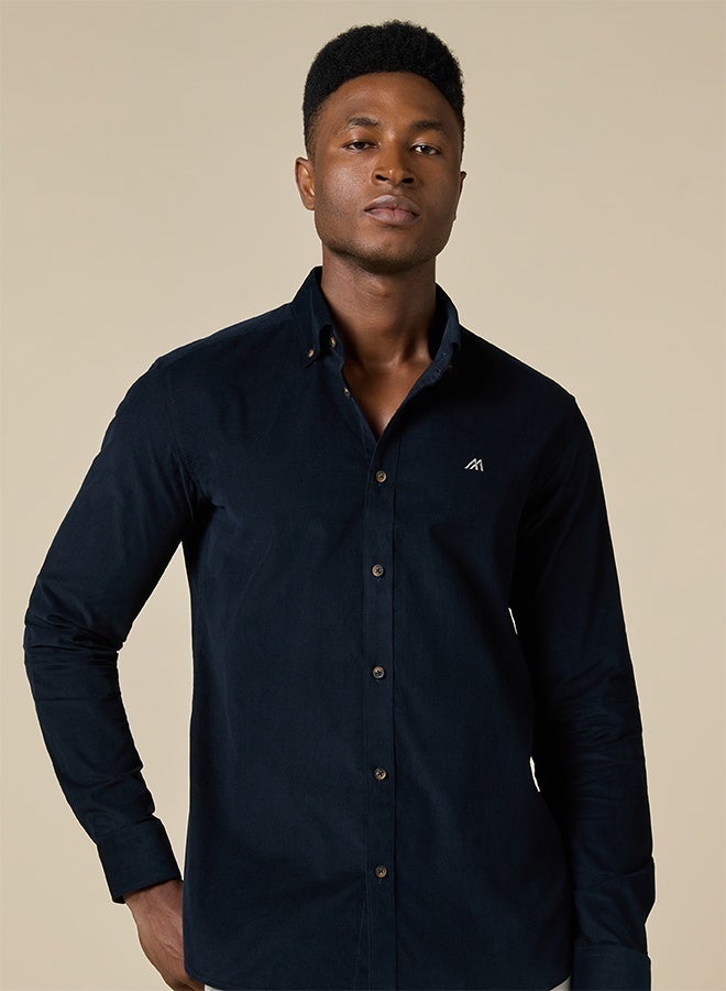Mannerism The Midnight Texture Dark Blue Corduroy Shirt with Deep Ribbed Feel - Image 1