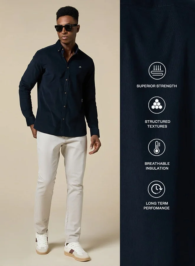 MANNERISM  The Midnight Texture Dark Blue Corduroy Shirt with Deep Ribbed Feel for Men | Best Price UAE