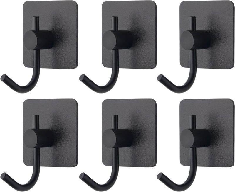 VAEHOLD 6 Pack Adhesive Wall Hooks, Heavy Duty Sticky Holder Aluminum Towel Hooks for Hanging Coat, Hat, Key, Clothes, Closet Hook Wall Mount for Kitchen, Bathroom, Office (Black) - Image 2