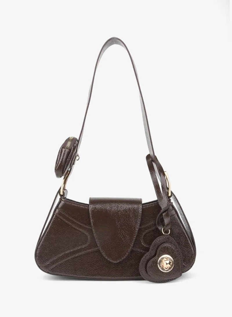 Women's Lotus Brown Baguette Wallet Design Synthetic Leather Snap Closure Hand and Shoulder Bag