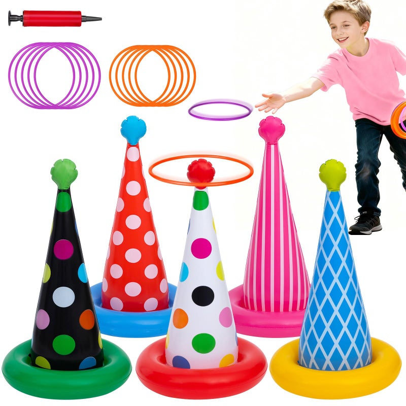 Stegosaurus Inflatable Ring Toss Game, Birthday Party Games Ring Toss Game for Kids Adults Birthday Party Decorations Lawn & Yard Games Toys for Family 5-Pack with 10 Plastic Rings - Image 1
