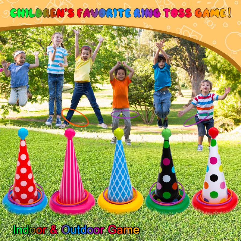 Stegosaurus Inflatable Ring Toss Game, Birthday Party Games Ring Toss Game for Kids Adults Birthday Party Decorations Lawn & Yard Games Toys for Family 5-Pack with 10 Plastic Rings - Image 5