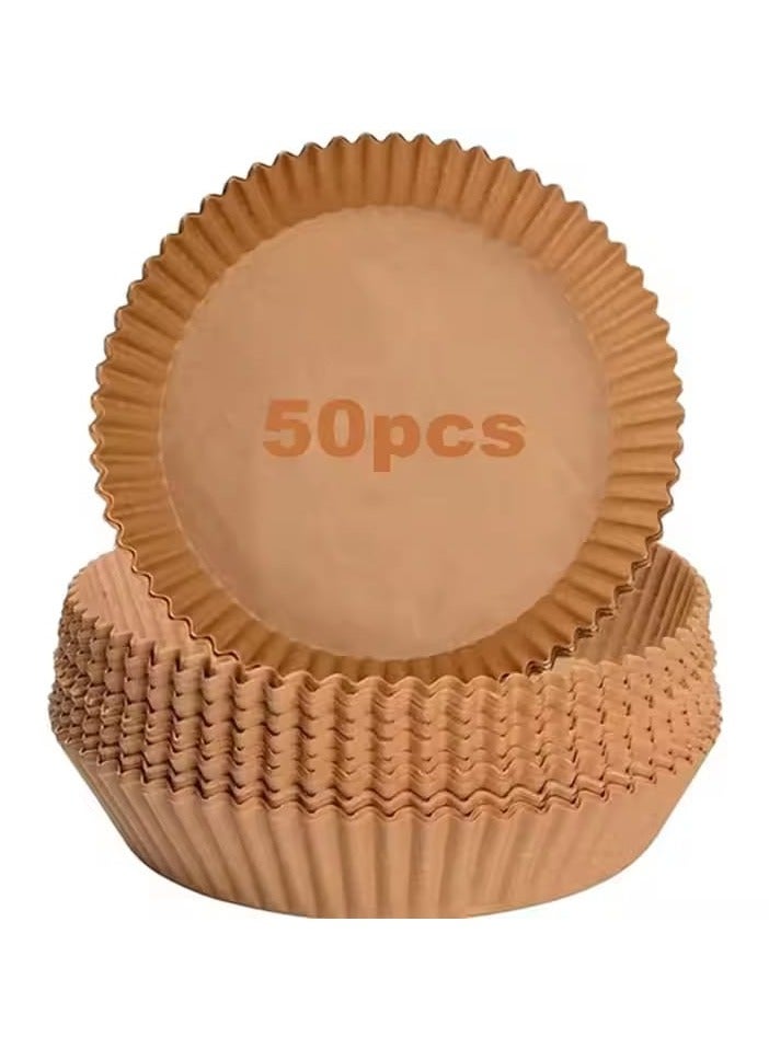 Air Fryer Liners 50 Pcs – (21cm/8.27 inches) inches Round Disposable Parchment Paper,Baking Paper, Food Grade, Non-Stick & Waterproof, Heat Resistant Baking Paper for Air Fryer, Microwave, Steaming, Oven & Cooking - Image 1