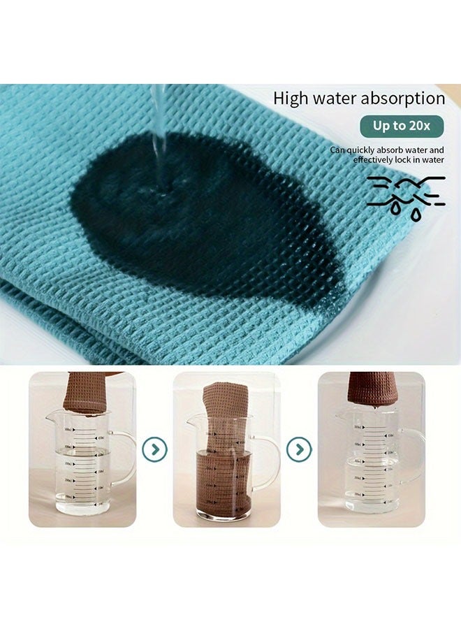 هومستر 3 قطع مناشف مطبخ ناعمة ماصة مناشف ذات حجم كبير قماش وافل متين منسوج، أخضر نقي مع أنماط مزخرفة ومخططة، سهل التنظيف والتجفيف -مثالي للطهي والخبز ووقت الشاي - Image 4