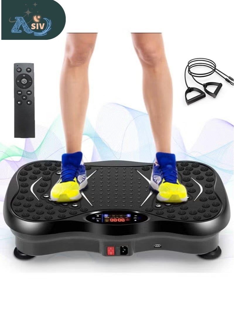 أسيف ألواح اهتزازية، جهاز تمارين اللياقة البدنية الاهتزازي للاستخدام المنزلي، مع مكبر صوت بلوتوث، 5 أوضاع برنامج، 2 شريط مقاومة، مدرب اللياقة البدنية الاهتزازي، أقصى حمولة 330 رطل - Image 1