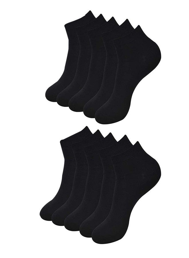 VINSON Boys' & Girls' Cotton Plain Ankle Length School Socks (Black)-(Pack of 10) - Image 1