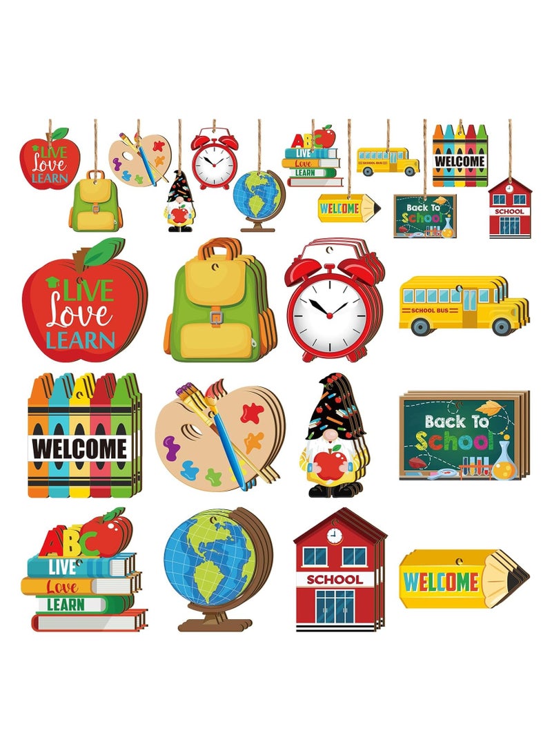 36 Pcs Back to School Wooden Ornaments TeacherParty Hanging Tree Ornaments Photo Props Tree Decor for First Day of School Hanging Pendants Back to School Party Classroom Decor