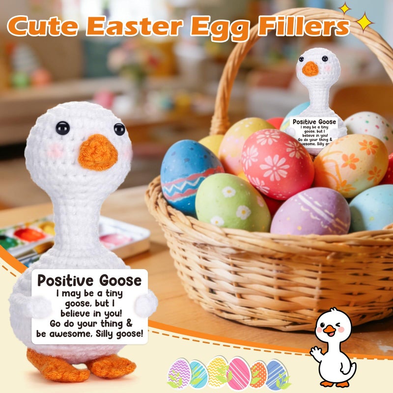 Vivagifts Mini Goose Easter Basket Stuffers for Teens Girls Women, Easter Gifts for Kids Birthday Graduation Gift for Her College Nurse Friend Bestie Coworker Emotional Cheer Support Crochet Positive Goose - Image 5