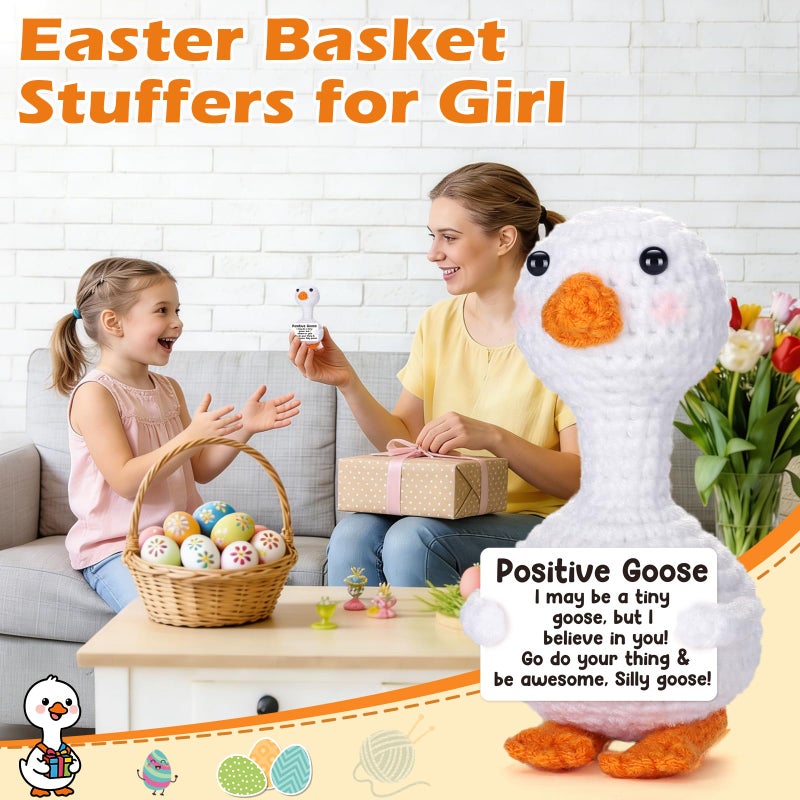 Vivagifts Mini Goose Easter Basket Stuffers for Teens Girls Women, Easter Gifts for Kids Birthday Graduation Gift for Her College Nurse Friend Bestie Coworker Emotional Cheer Support Crochet Positive Goose - Image 3