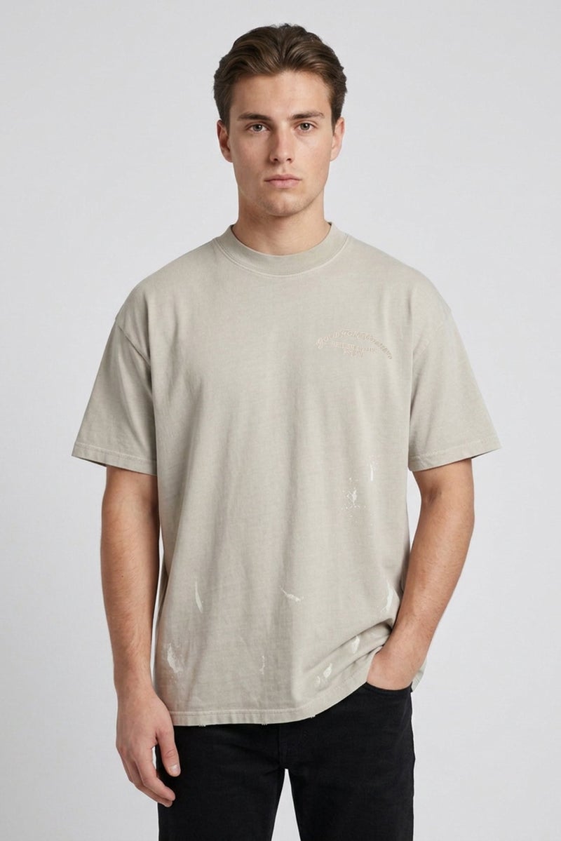 GOOD FOR NOTHING Men Crew Neck Short Sleeve Embroidered Logo T-Shirt, Grey - Image 1