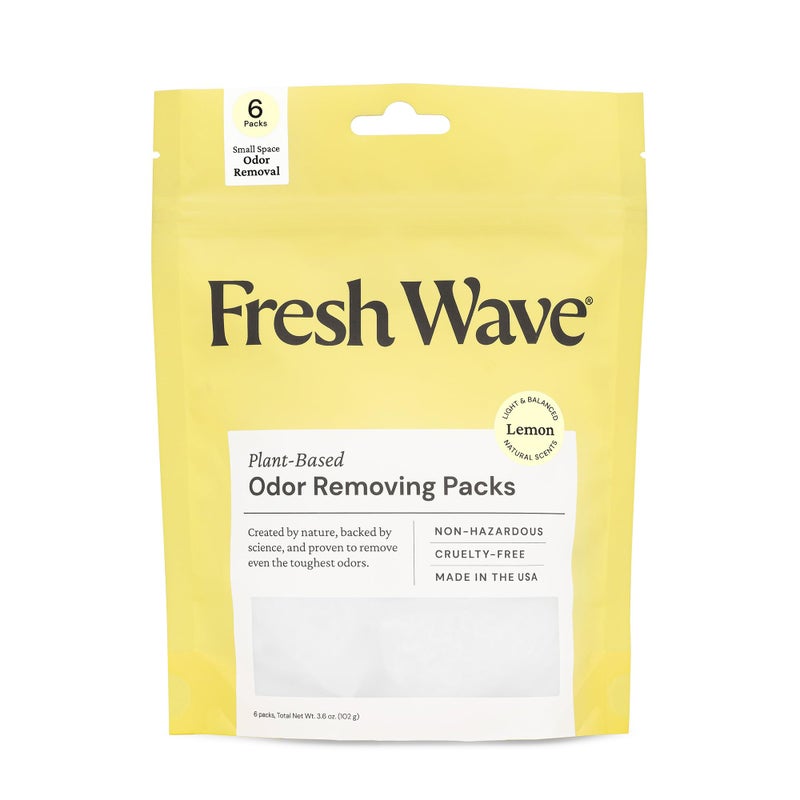 Fresh Wave Lemon Odor Eliminating & Deodorizing Packs | Bag of 6 | Safer Odor Relief for Small Spaces | Natural Plant-Based Odor Eliminator | Odor Absorbers for Home - Image 1