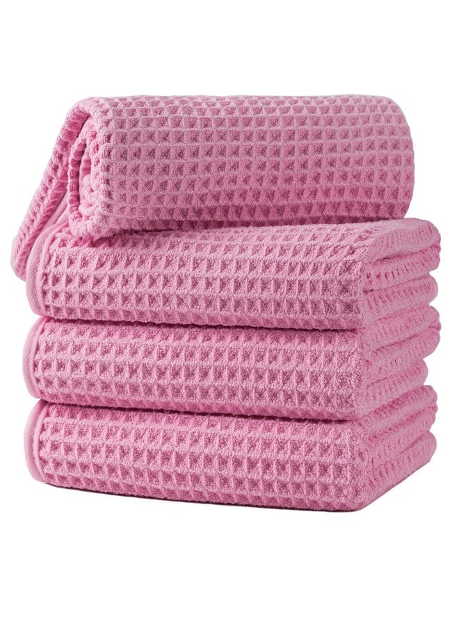 MICROFI Microfiber Waffle Hand Towels, 4 Pieces, Soft, Absorbent, Fast Drying, Lint Free (Pink) - Image 1
