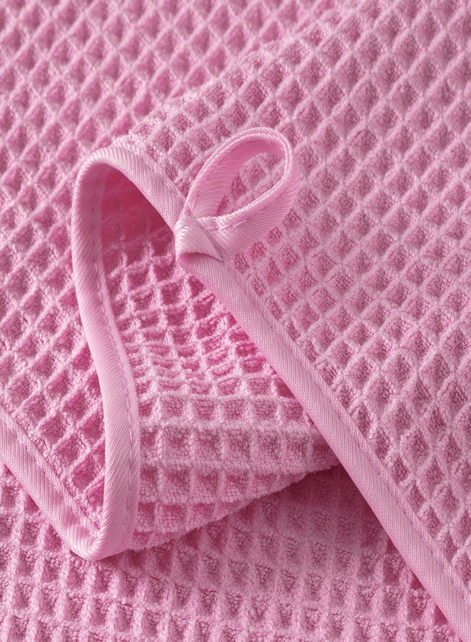 MICROFI Microfiber Waffle Hand Towels, 4 Pieces, Soft, Absorbent, Fast Drying, Lint Free (Pink) - Image 3