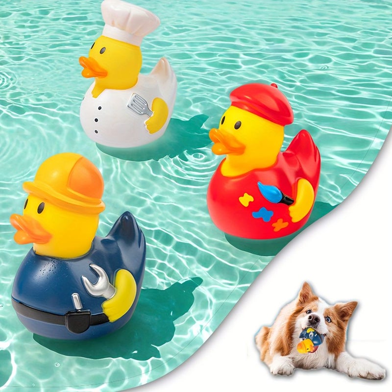 Blue Engineer Duck Floating Dog Toy for Pool Indoor Play Soft Squeaky - Image 1