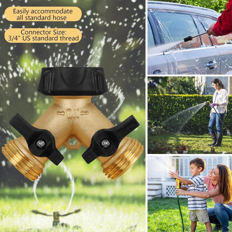 Biswing 2 Pack Garden Hose Splitter 2 Way, Heavy Duty Brass Connector Tap Splitter, Y Splitter 2 Valves with 4 Extra Rubber Washers - Image 4