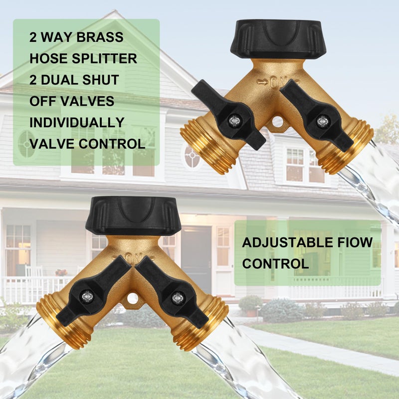 Biswing 2 Pack Garden Hose Splitter 2 Way, Heavy Duty Brass Connector Tap Splitter, Y Splitter 2 Valves with 4 Extra Rubber Washers - Image 5