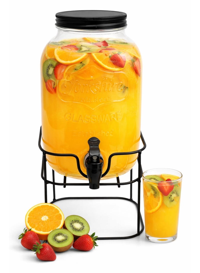4 Litre Glass Juice Dispenser With Stand And Tap And Air Tight Lid , 4 L Beverage Dispenser With Metal Stand, Cold Water And Detox Drinks  Pitcher With Stand 4L, Drinks Dispenser 4liter - Image 2