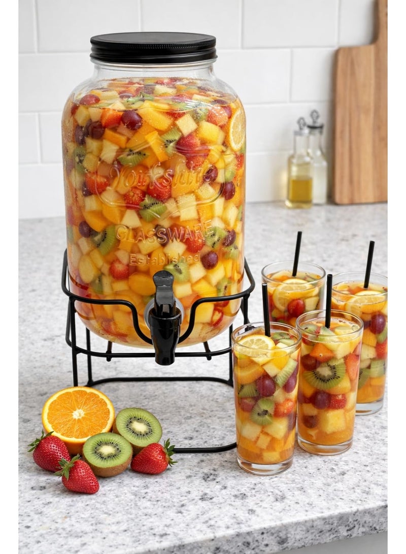 4 Litre Glass Juice Dispenser With Stand And Tap And Air Tight Lid , 4 L Beverage Dispenser With Metal Stand, Cold Water And Detox Drinks  Pitcher With Stand 4L, Drinks Dispenser 4liter - Image 4