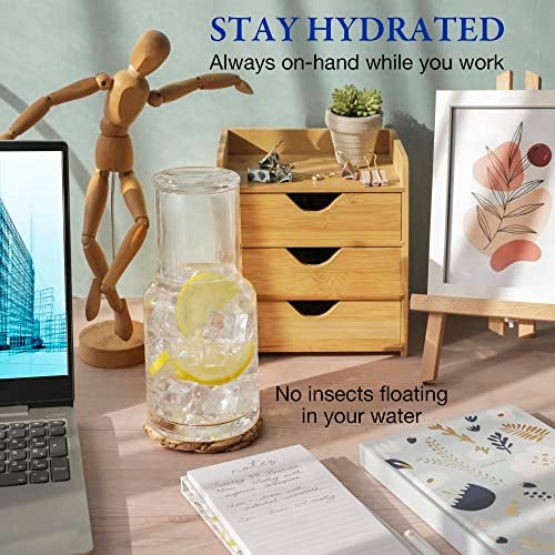 Yungala Bedside water carafe and glass set or mouth wash container for bathroom, drip free water carafe with glass cup for nightstand, modern carafe pitcher with cup - Image 4