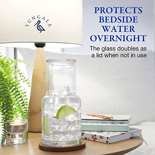 Yungala Bedside water carafe and glass set or mouth wash container for bathroom, drip free water carafe with glass cup for nightstand, modern carafe pitcher with cup - Image 2