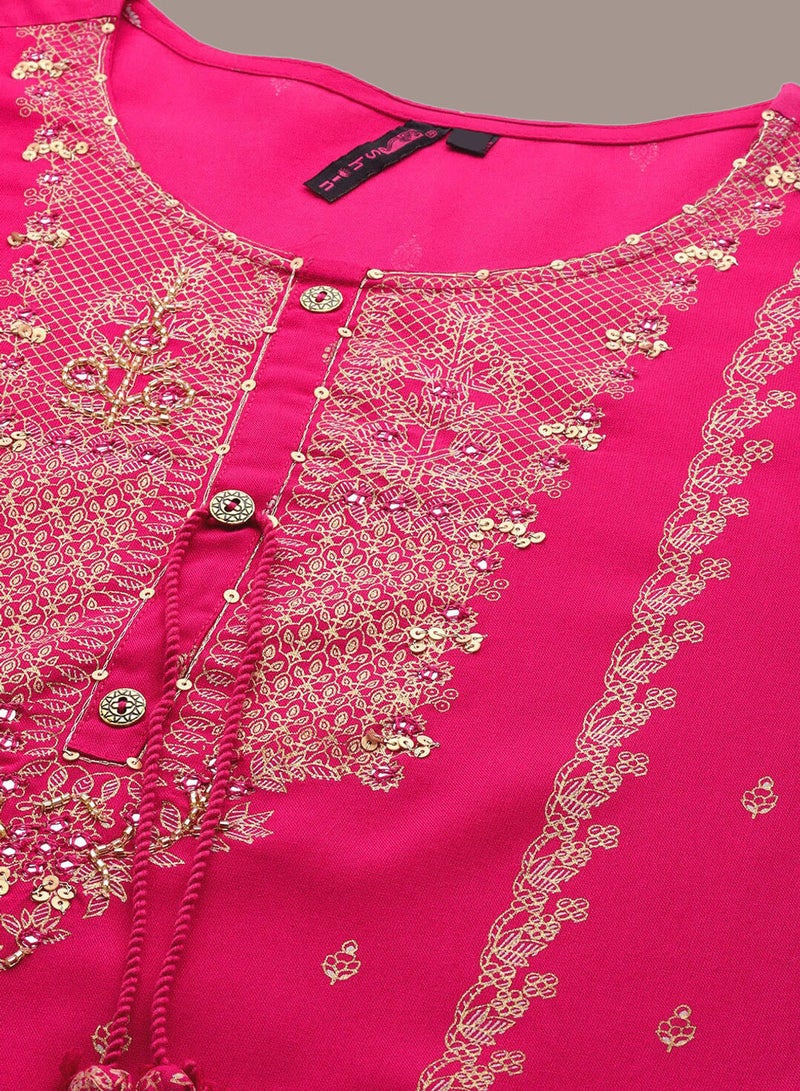 ISHIN Ethnic Motifs Printed Sequined Kurta With Sharara & Dupatta - Image 2