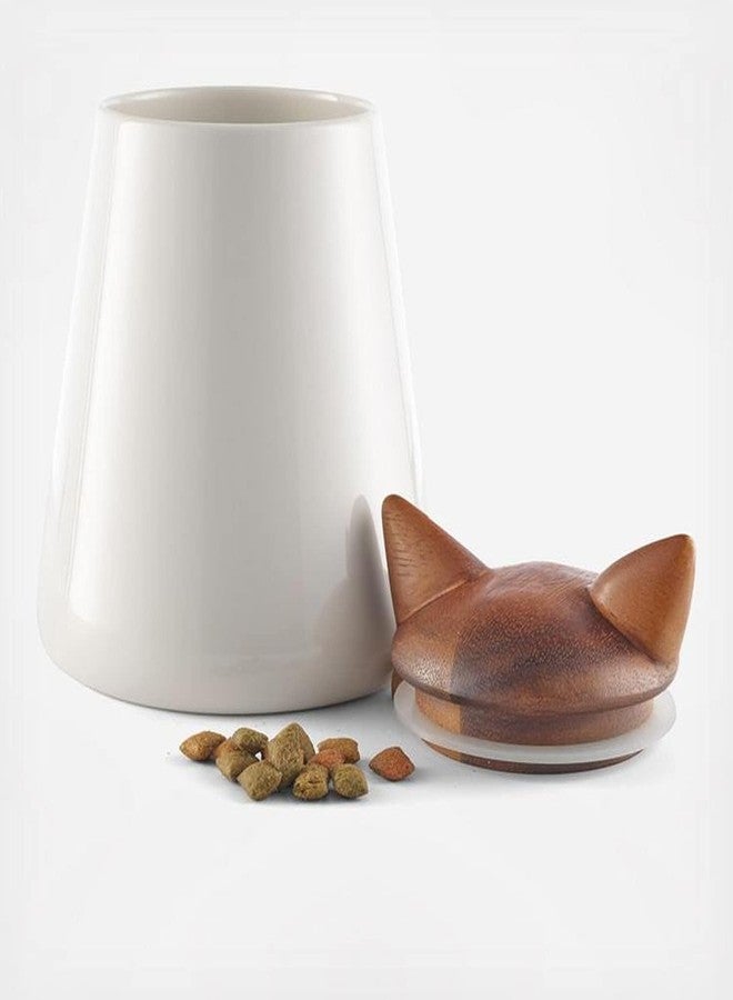 Nambe Nambé Cat Treat Jar - 5.5” x 7”, Decorative Feline Storage Container with Acacia Wood Lid & Porcelain Base - Airtight Countertop Jar for Pet Treats, Snacks & Kitchen Décor - Image 2
