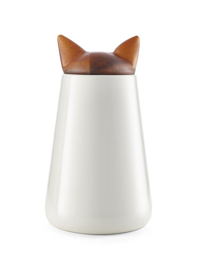 Nambe Nambé Cat Treat Jar - 5.5” x 7”, Decorative Feline Storage Container with Acacia Wood Lid & Porcelain Base - Airtight Countertop Jar for Pet Treats, Snacks & Kitchen Décor - Image 1